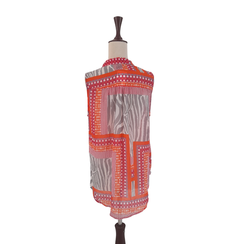 H&M Pink and Orange Sheer Sleeveless Collared Blouse | Brand New |