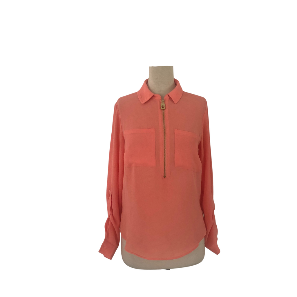 Michael Kors Peach Zip-Front Collared Shirt