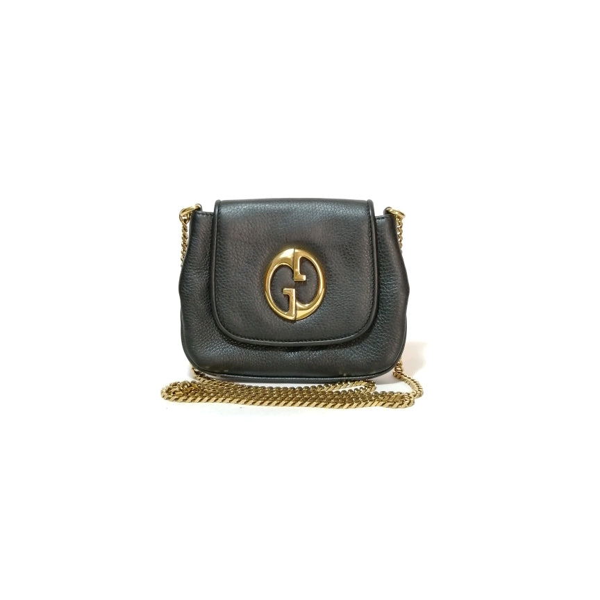 Gucci '1973" Black Pebbled Leather Small Shoulder Bag | Gently Used |