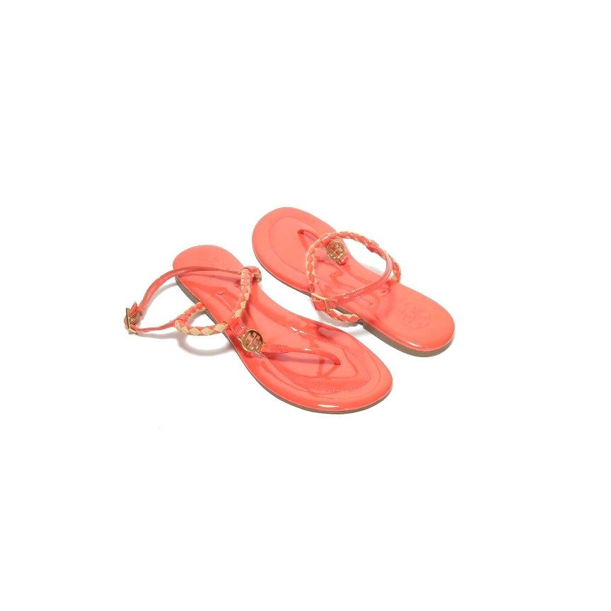 Tory Burch Orange Patent Leather & Jute Thong Sandals | Pre Loved |