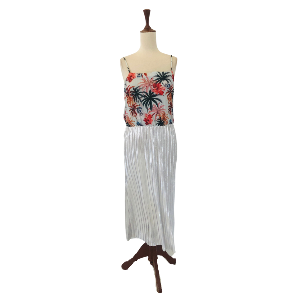 ZARA Silver Pleated & Printed Dress | Brand New |