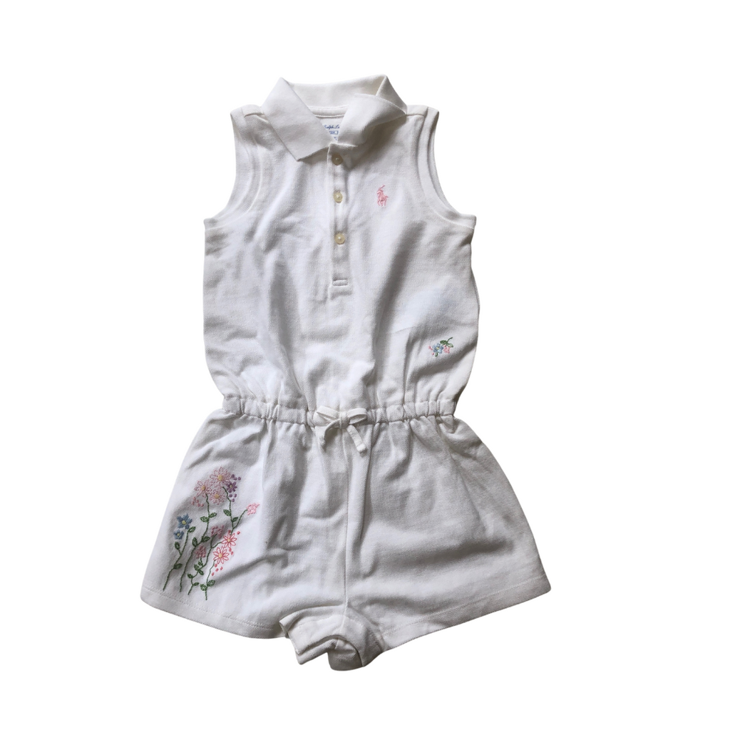 Ralph Lauren White Floral Embroidered Playsuit (24 months) | Brand New |