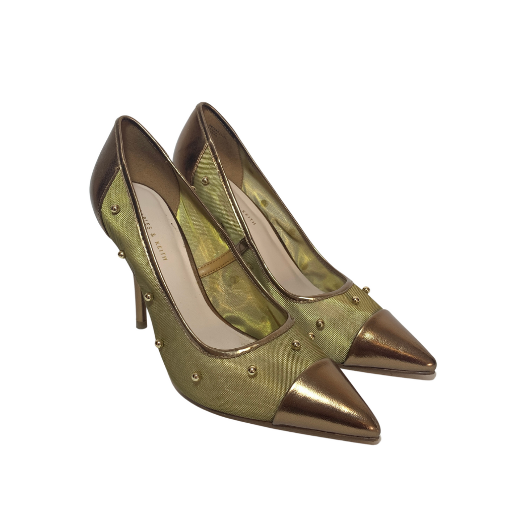 Charles & Keith Bronze Net Studded Pumps | Gently Used |