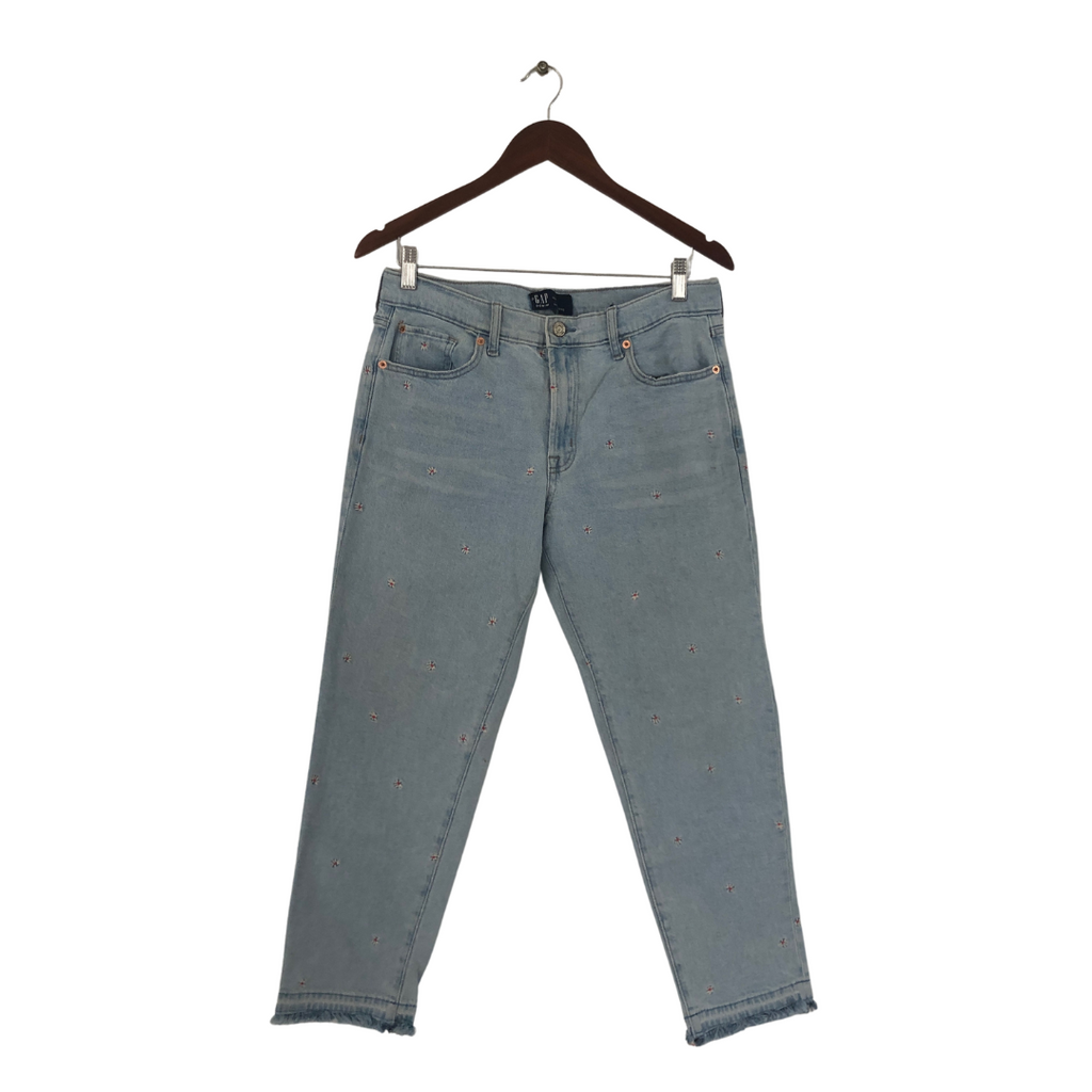 GAP Light Blue Floral Embroidered Distressed Ankle Jeans | Gently Used |