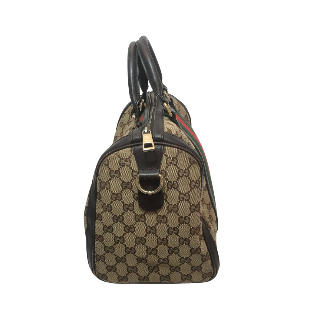 Gucci Brown Monogram and Striped Tote Bag | Pre Loved |