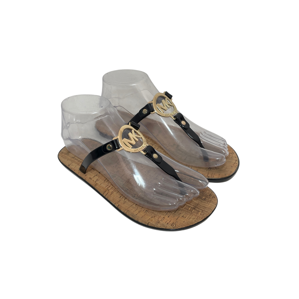 Michael Kors Black Leather & Logo Jute Sandals | Pre Loved |