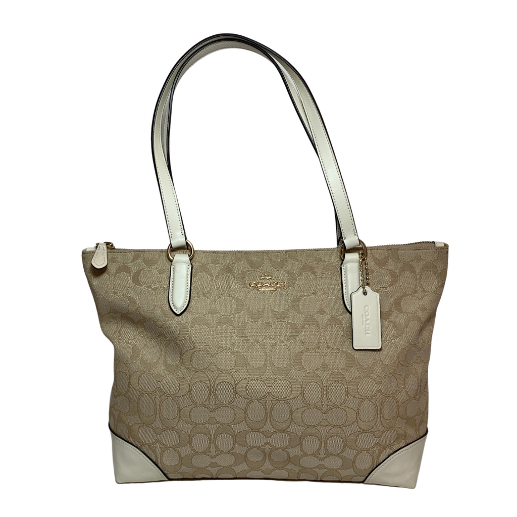 Coach Beige & Cream Signature Monogram Tote | Gently Used |