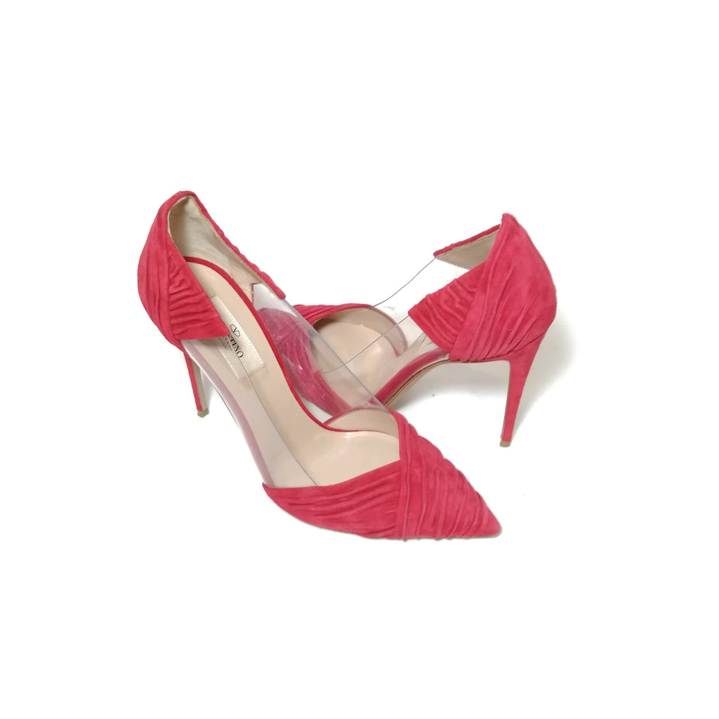 Valentino Red Suede & Clear Side Pumps