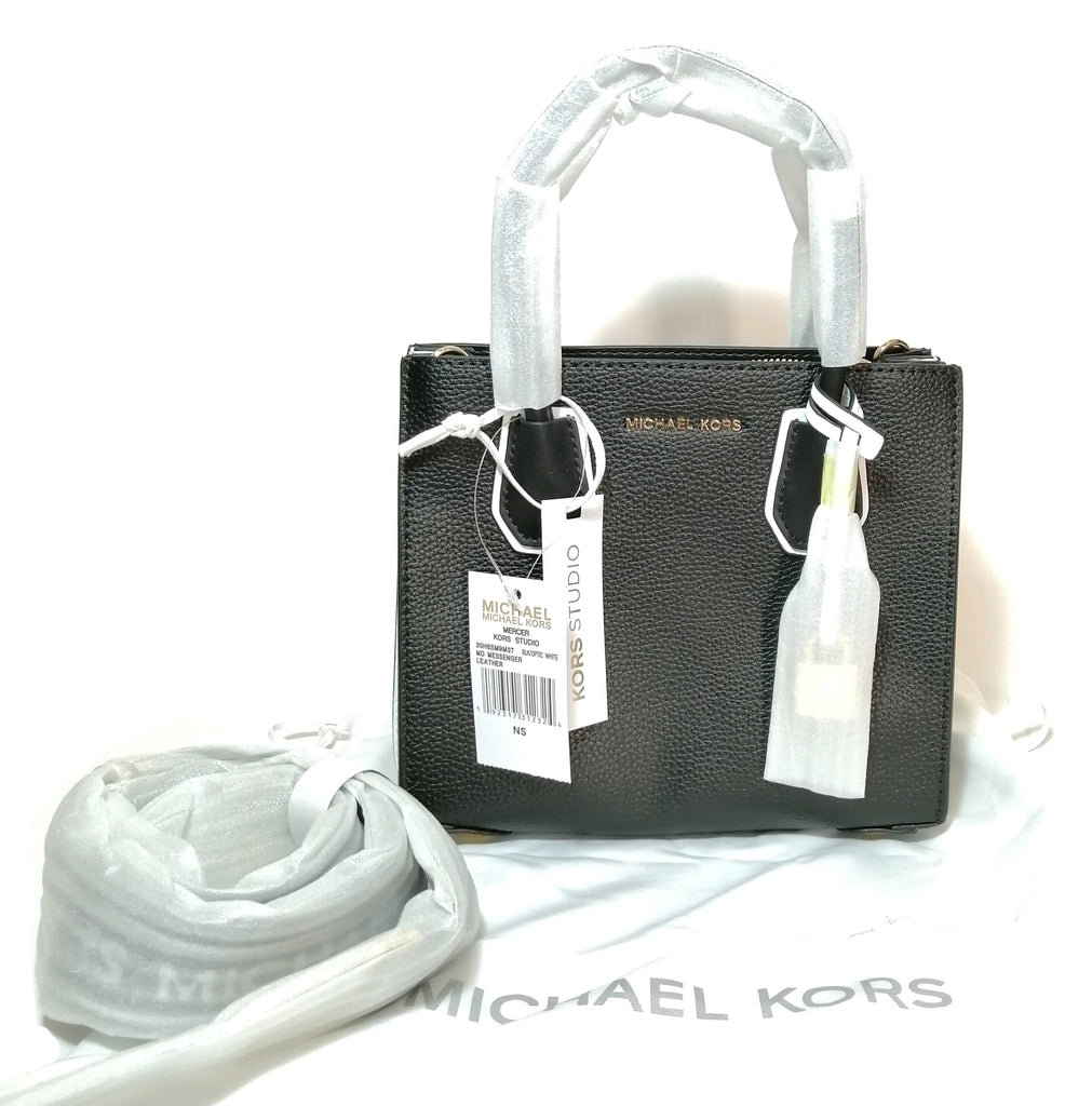 Michael Kors Mercer Black & White Leather Messenger Bag