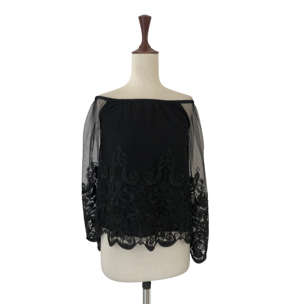 Star By Julian McDonald Black Off-shoulder Lace Top | Gently Used |