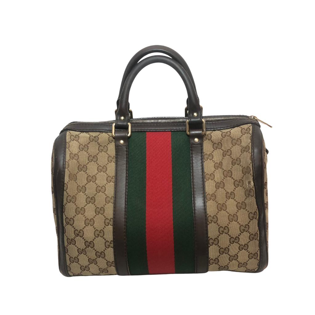 Gucci Brown Monogram and Striped Tote Bag | Pre Loved |