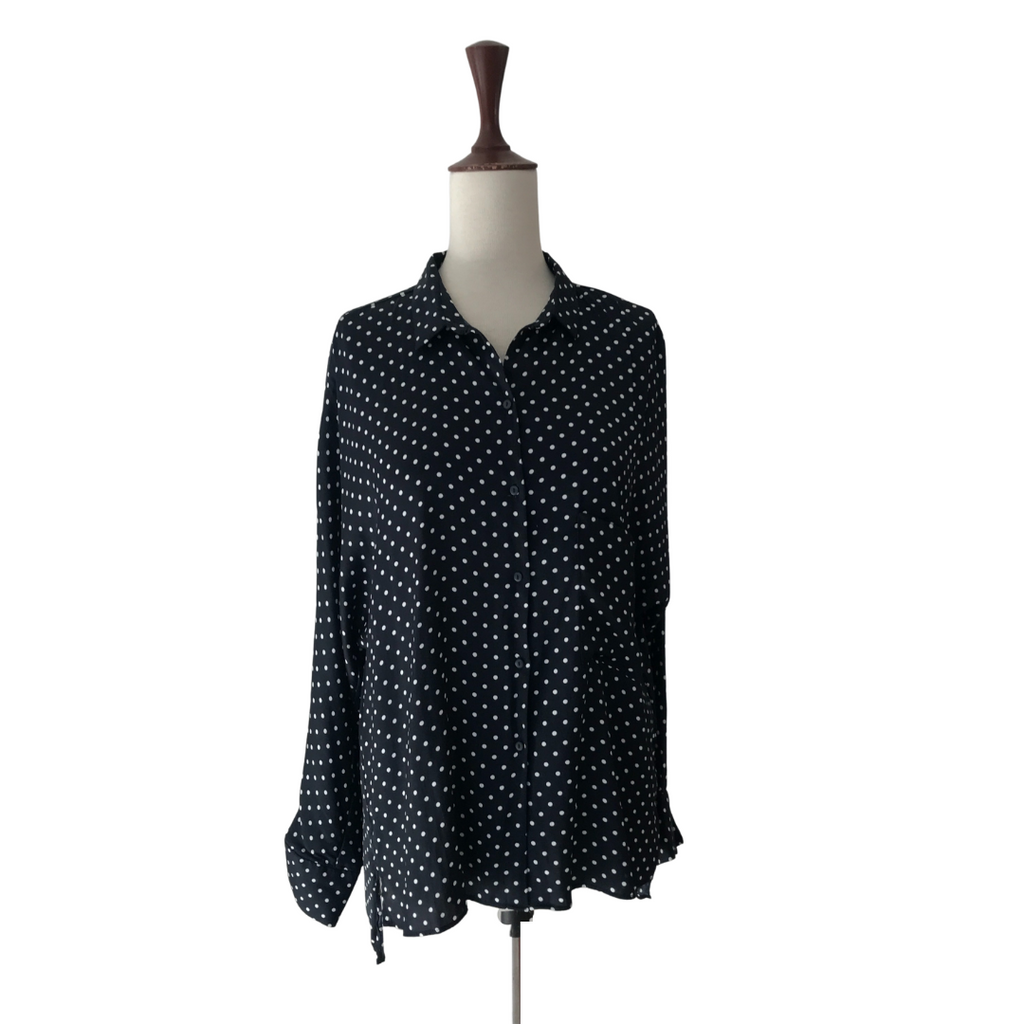 ZARA Navy & White Polka Dot Collared Shirt | Gently Used |