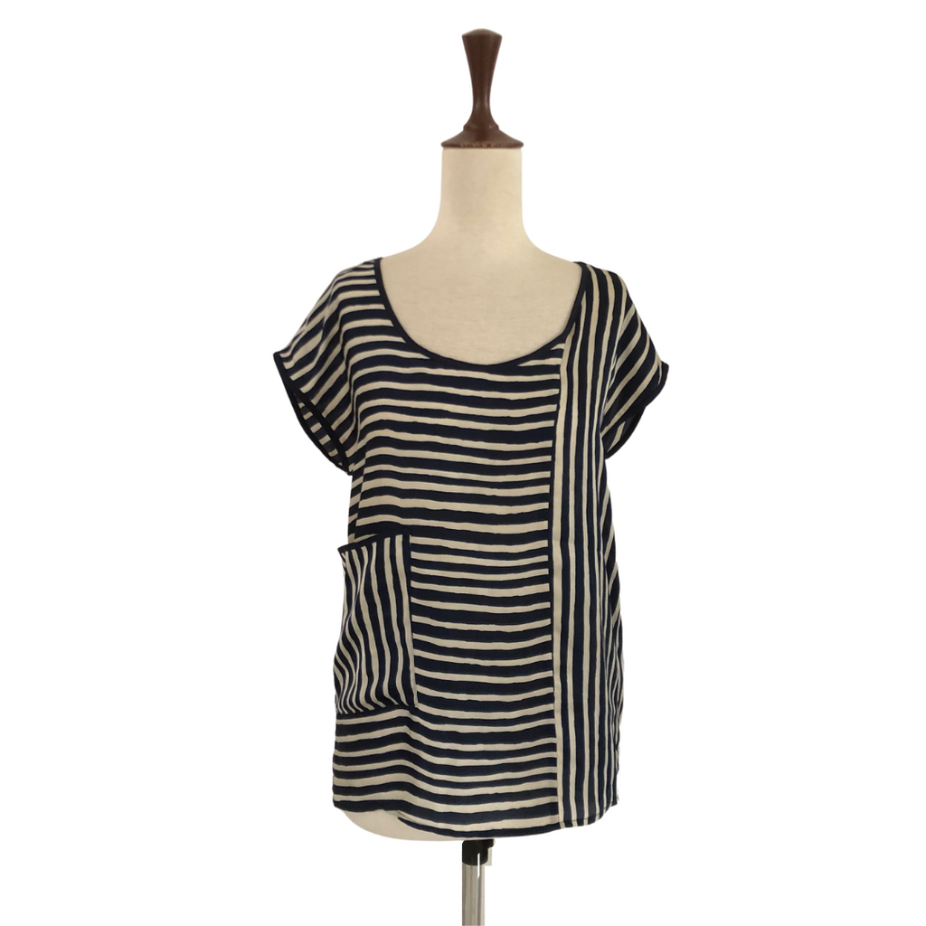 ZARA Blue & White Striped Front Pocket Top | Gently Used |