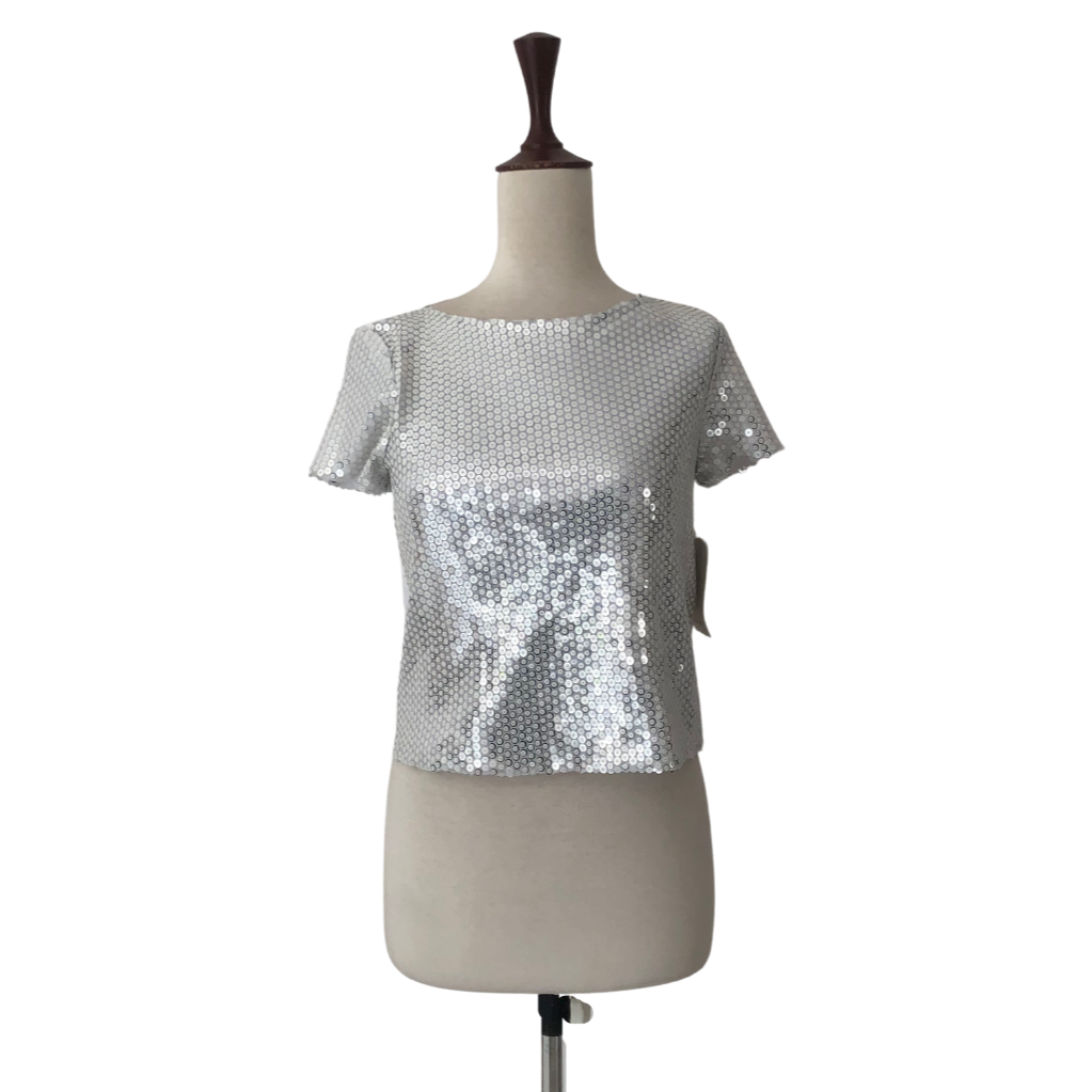 ZARA White Silver Sequins Top | Brand New |