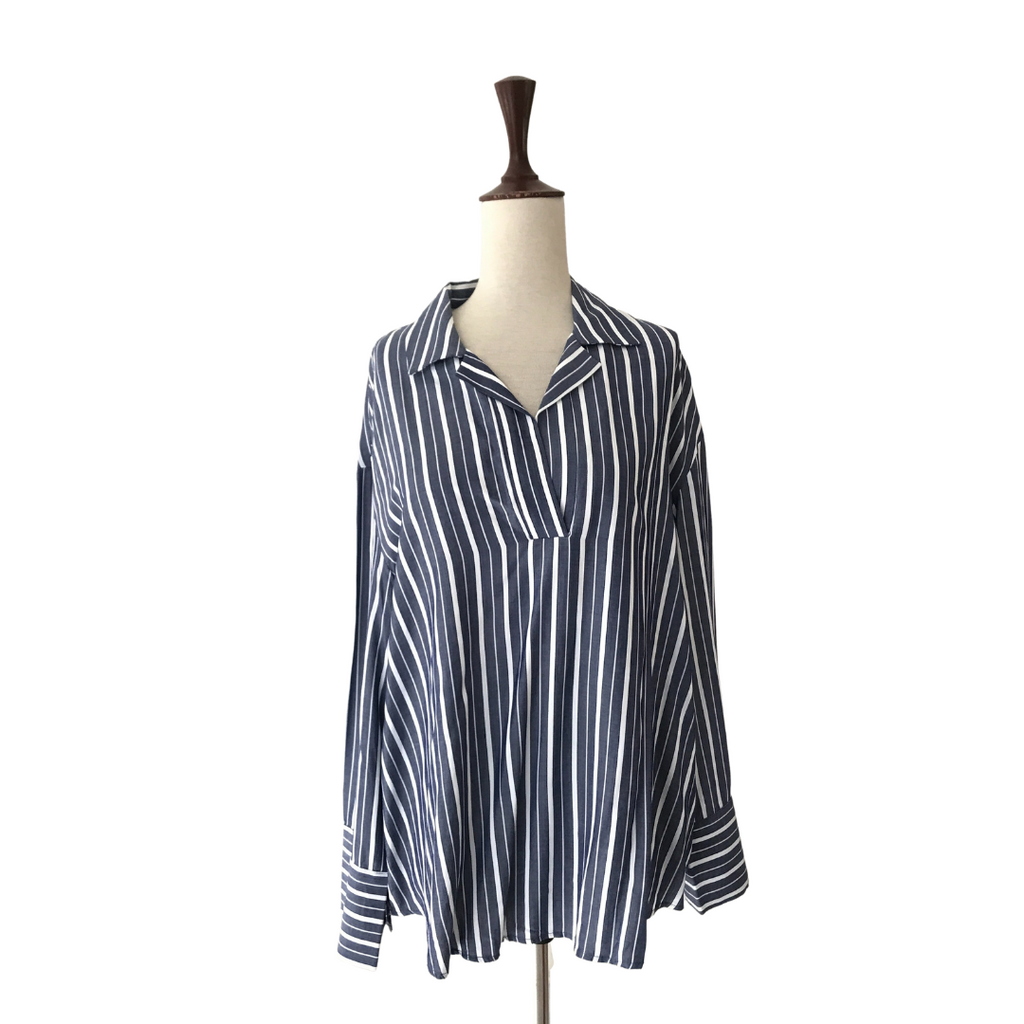 H&M Blue & White Striped Collared Shirt | Gently Used |