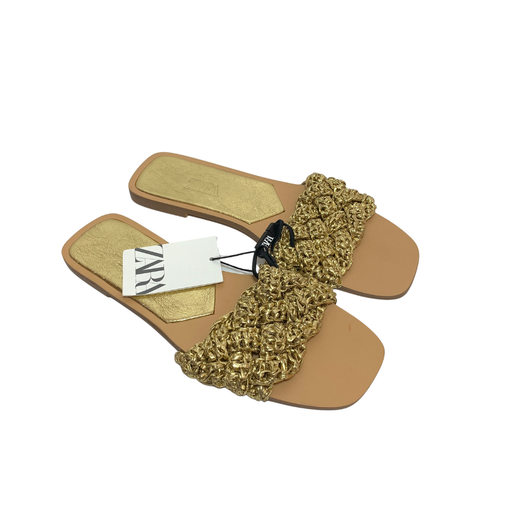 ZARA Gold Roped Flat Sandals | Brand New |