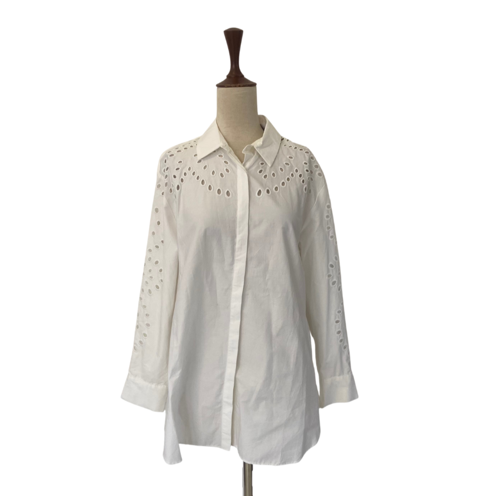 Mango White Cut-out Detail Collared Shirt | Gently Used |