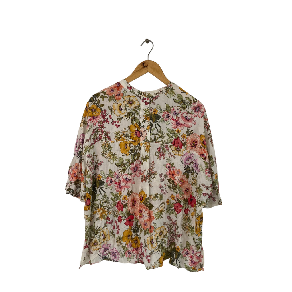ZARA White Floral Printed Short-sleeve Shirt  | Gently Used |