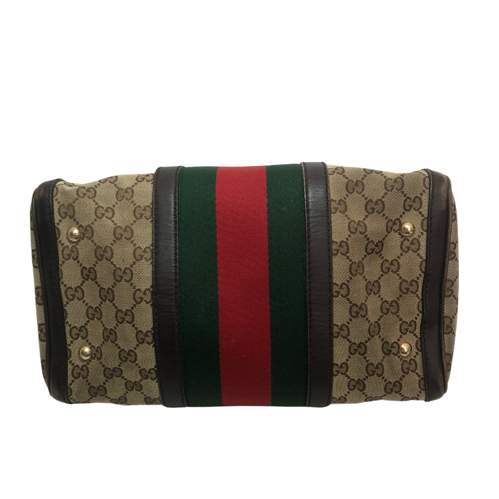 Gucci Brown Monogram and Striped Tote Bag | Pre Loved |