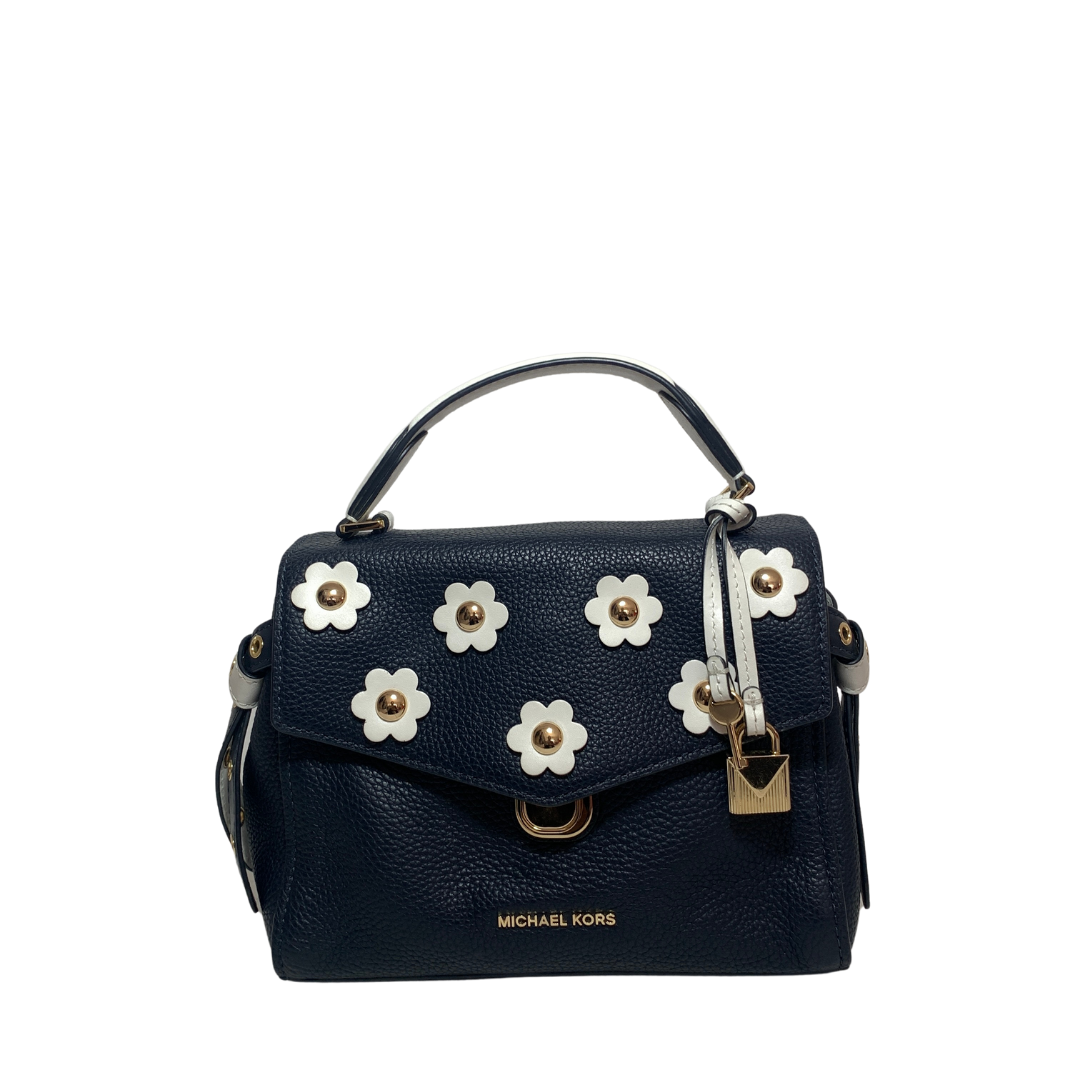 bristol small floral appliqué leather backpack Michael Kors Navy Pebbled Leather 'Bristol' Floral Applique Small Tote