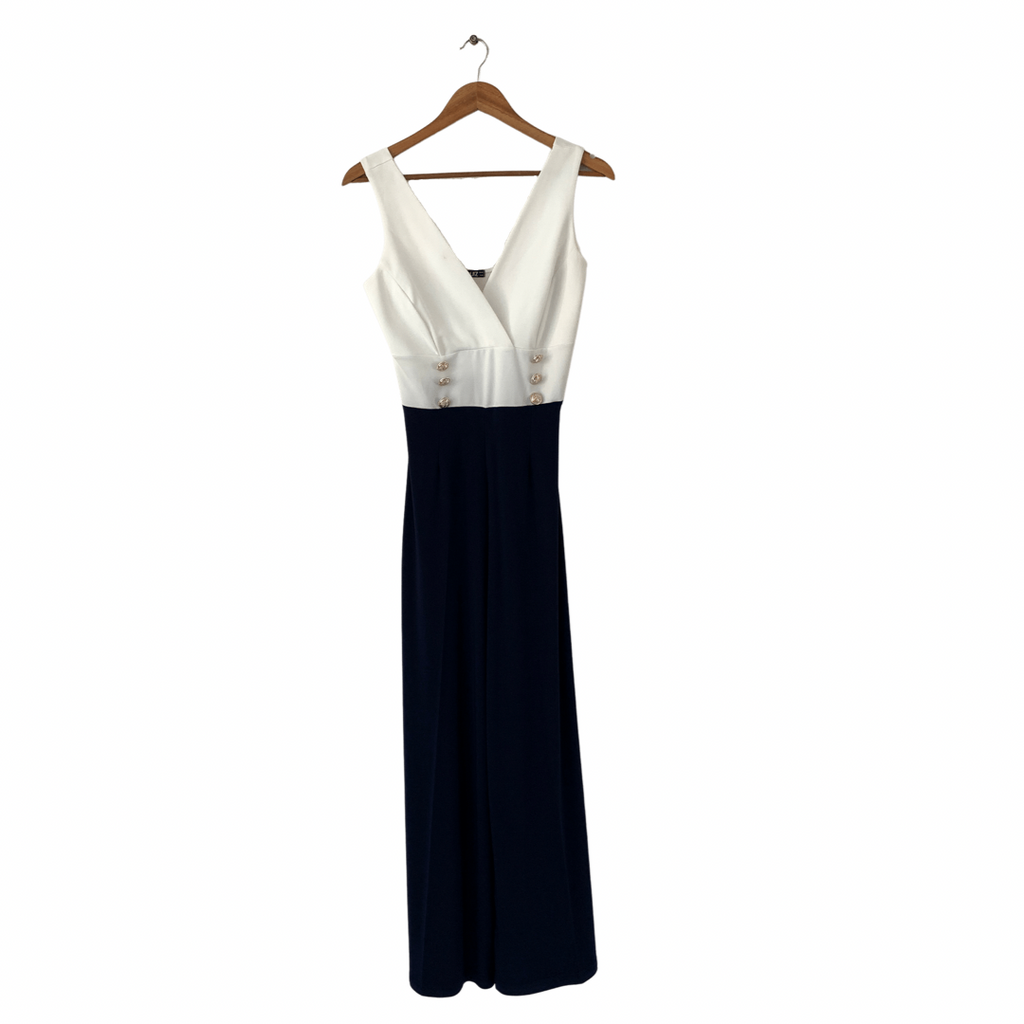 Quiz Blue & White Gold Buttons Jumpsuit | Pre Loved |