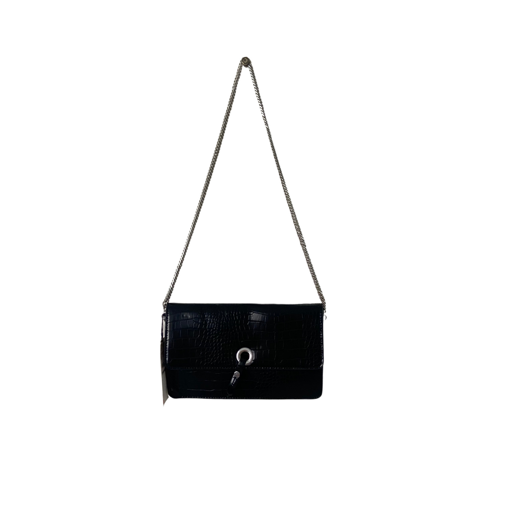 ZARA Black Croc Textured Convertible Clutch | Brand New |