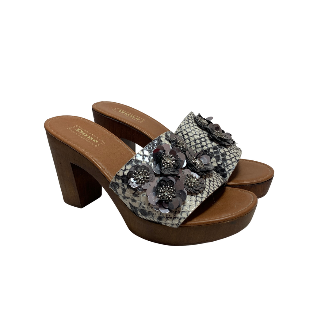 DUNE Snakeskin & Floral Wooden Platform Heels | Pre Loved |