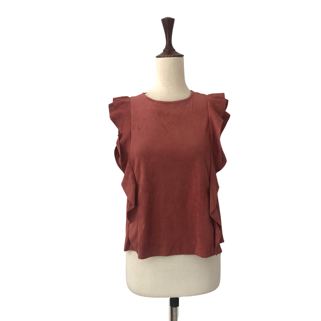 Mango Pink Suede Frill Top | Gently Used |
