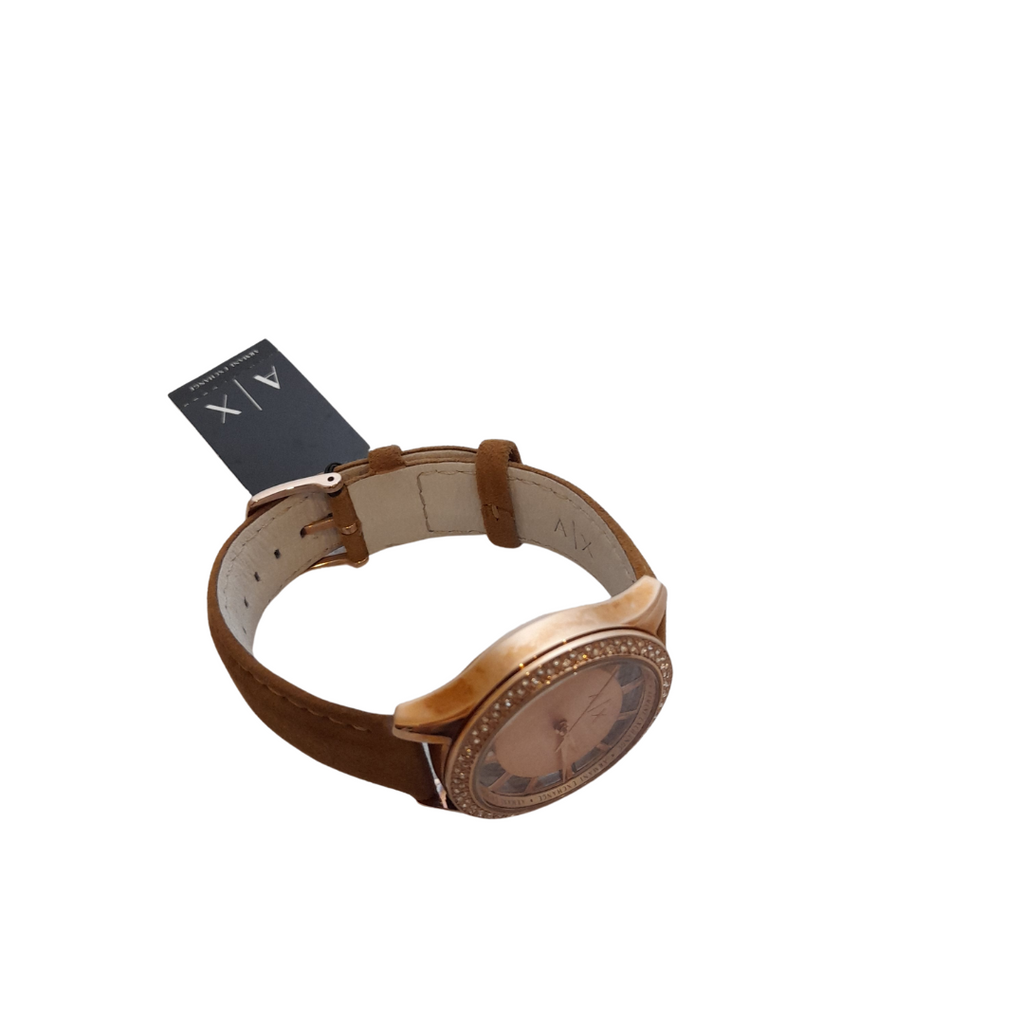 Armani Exchange AX 5254 Brown Suede & Rose Gold Watch | Brand New |