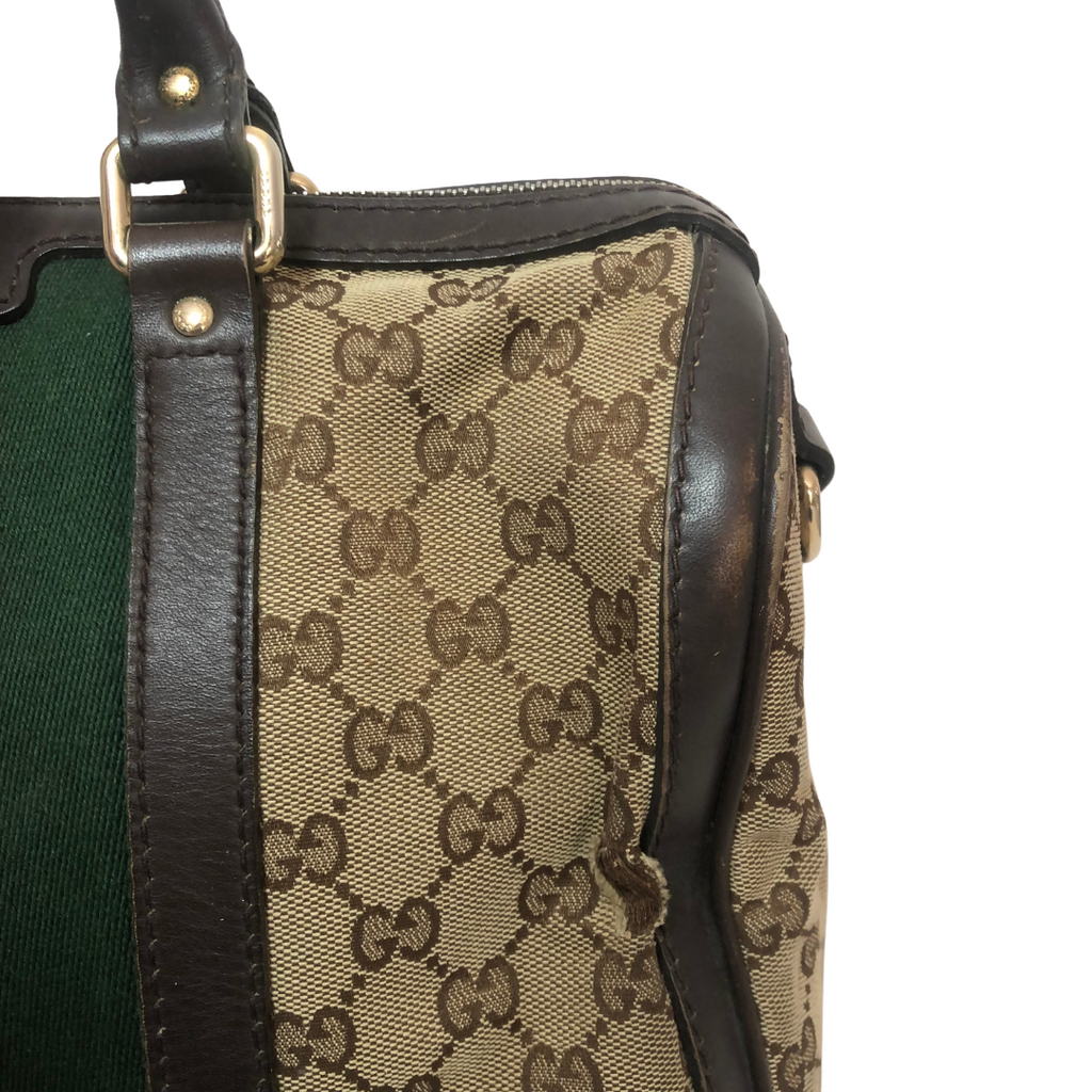 Gucci Brown Monogram and Striped Tote Bag | Pre Loved |