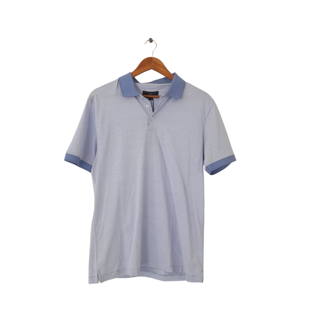 Marks & Spencer Blue Small Stripes Polo Shirt | Brand New |