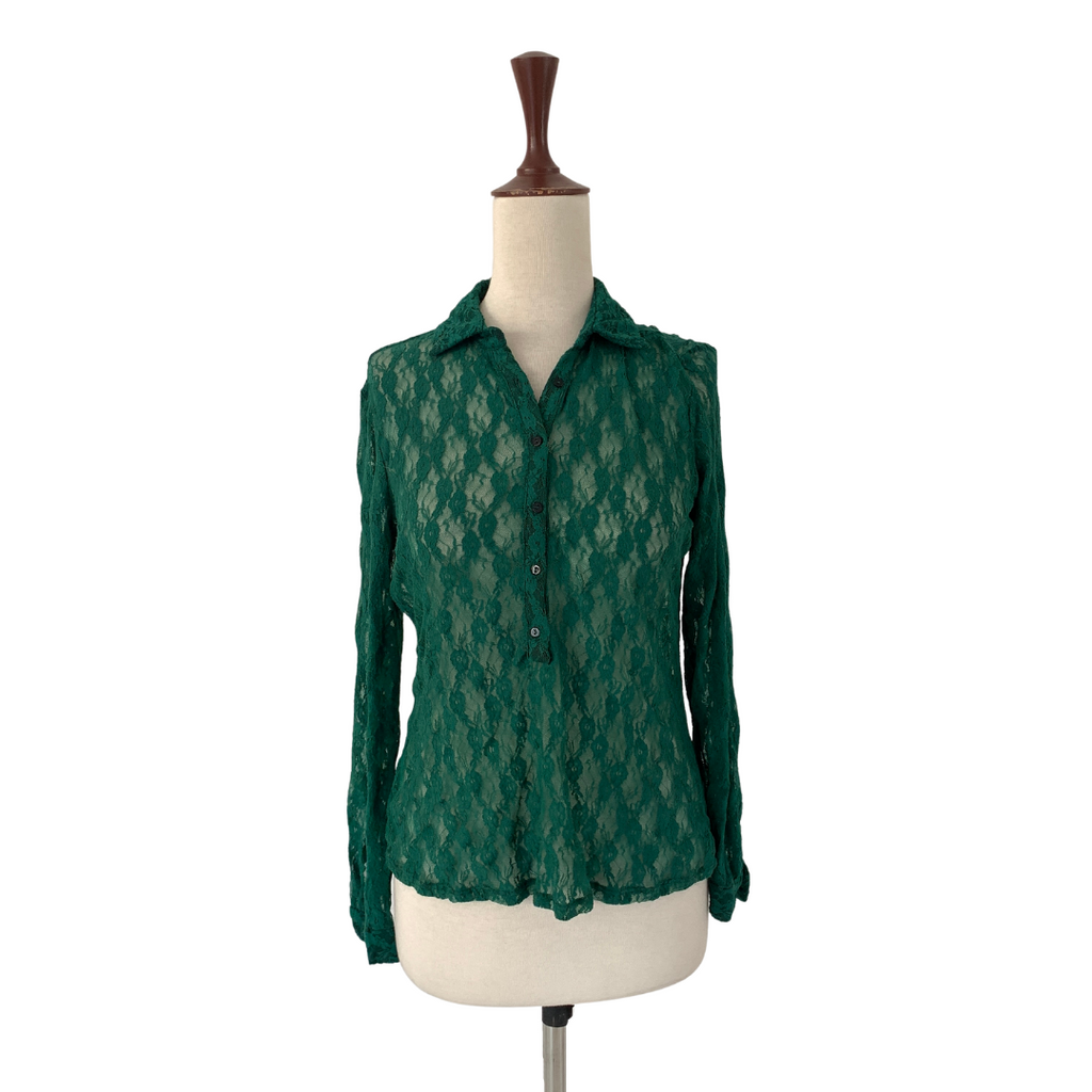 ZARA Green Lace Collared Shirt | Pre Loved |