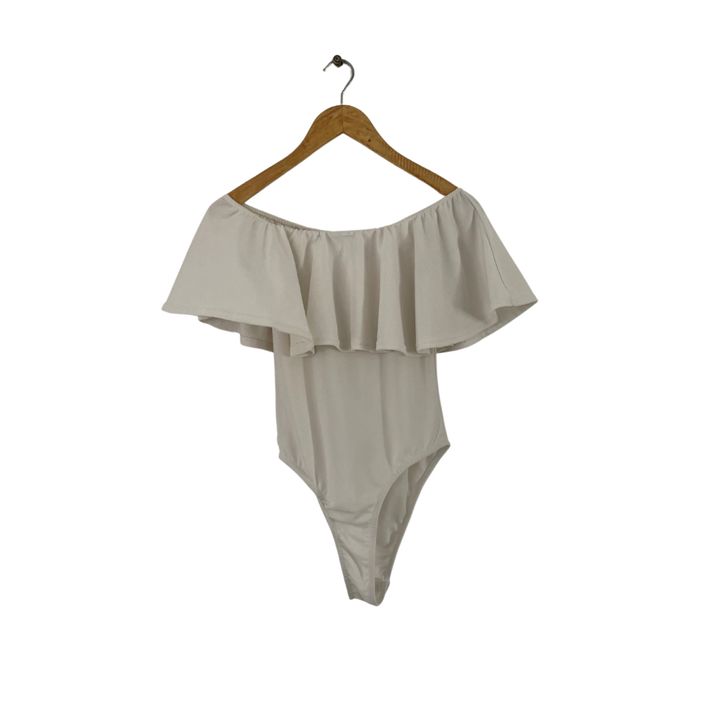 Pretty Little Thing Off-White Frill Body Suit | Pre Loved |