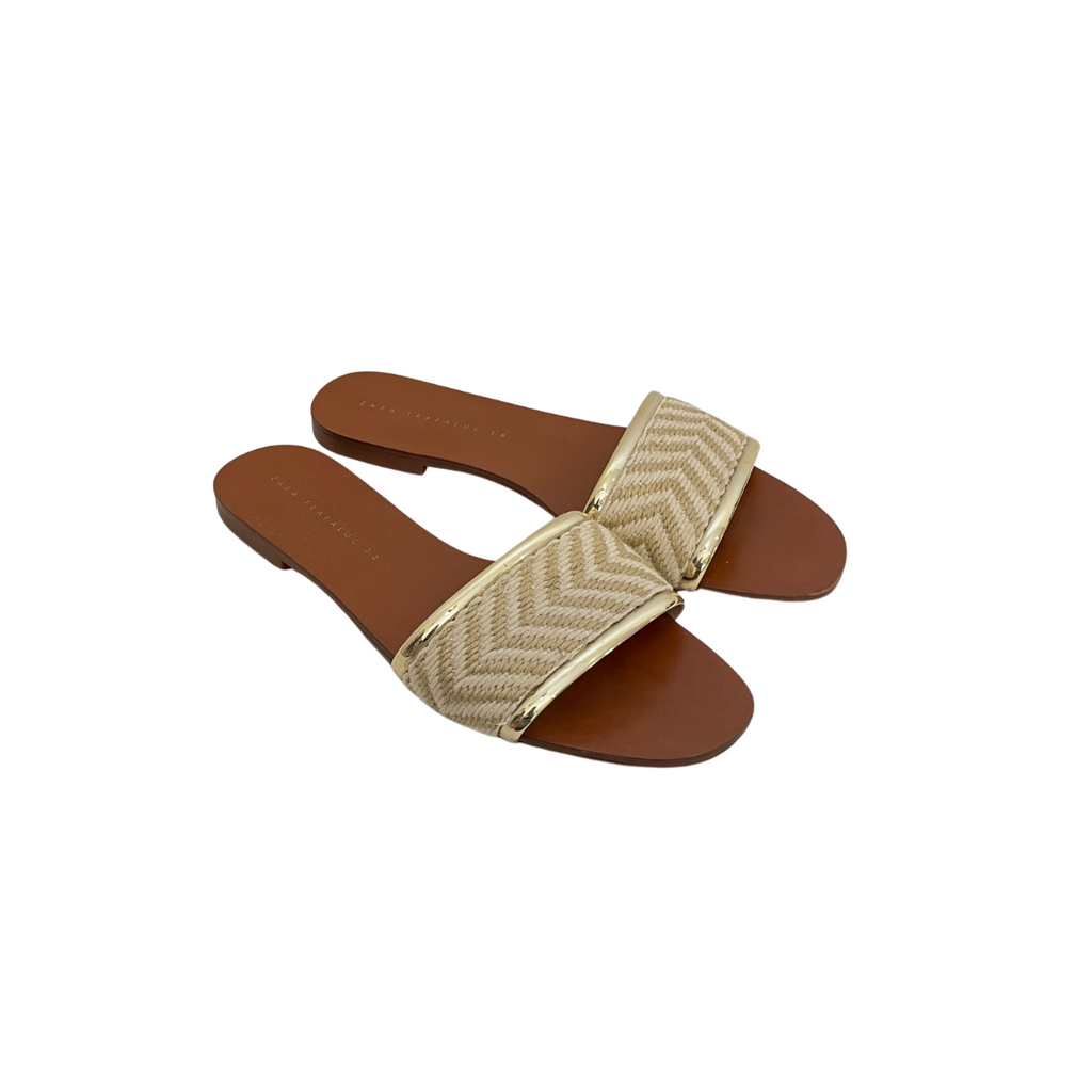 ZARA Cream & Beige Flat Slides | Pre Loved |