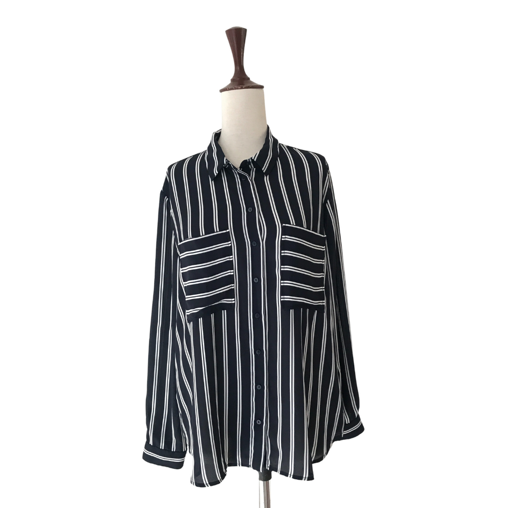 Mango Navy & White Striped Shirt | Gently Used |