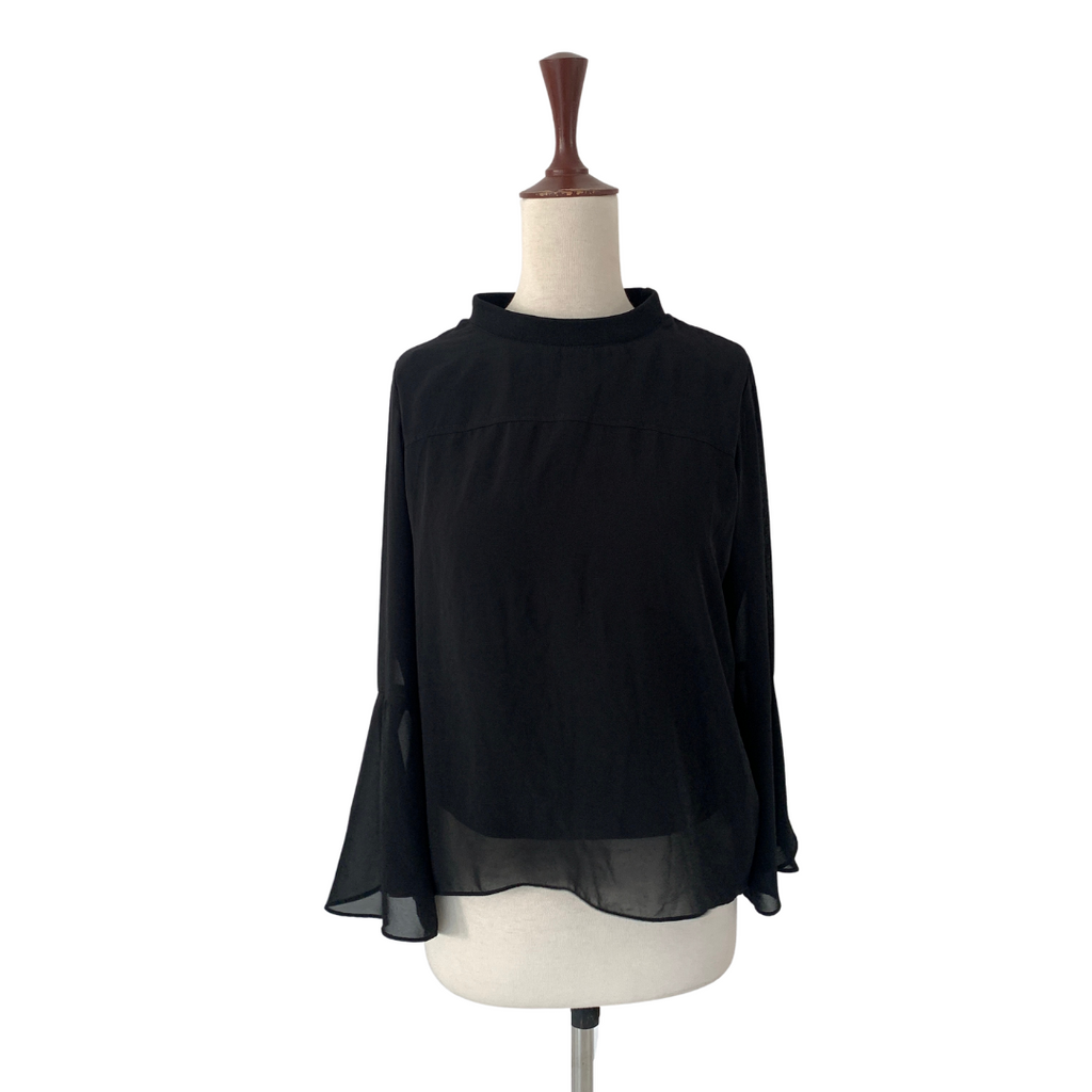 ZARA Black Round-neck Bell-sleeves Blouse | Gently Used |