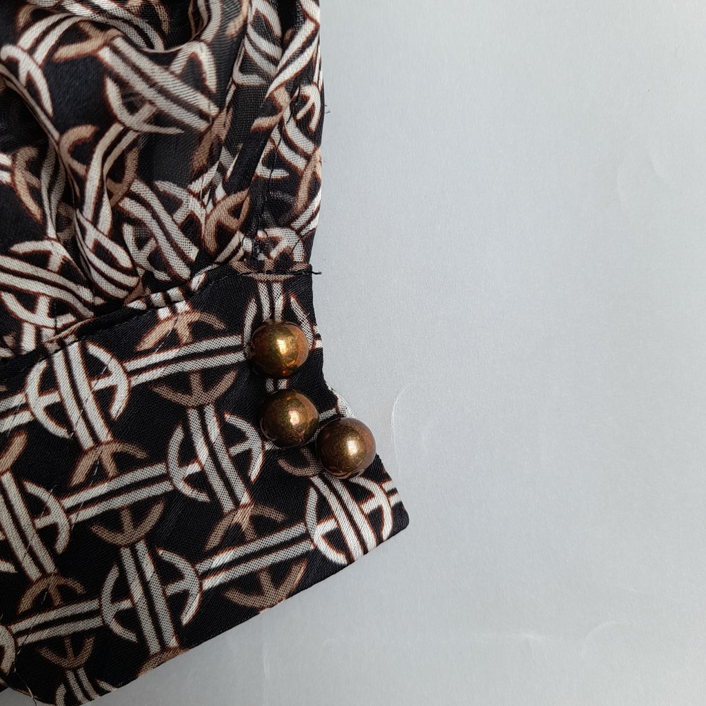 H&M Black Sheer Link-Print Flowy Blouse | Gently Used |