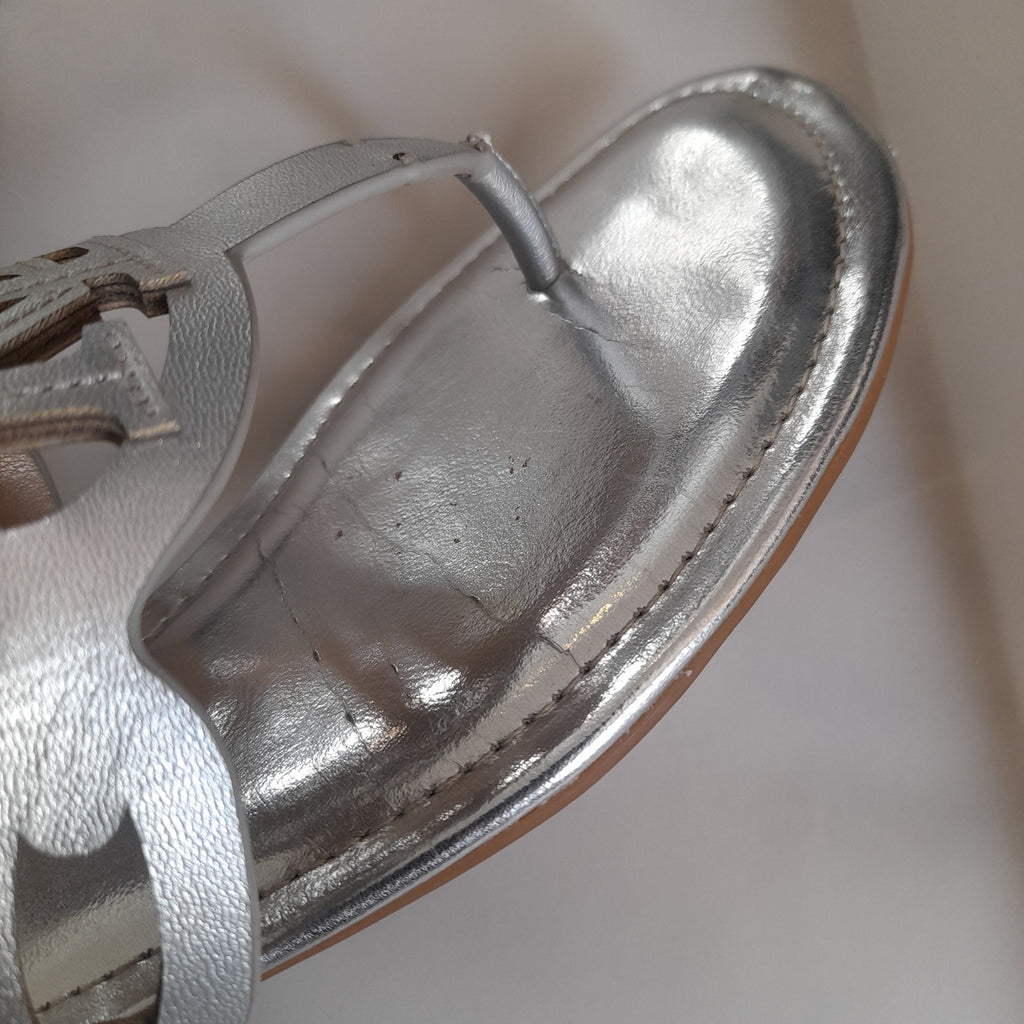 Ralph Lauren Silver Leather Logo 'Audrey' Sandals | Gently Used |