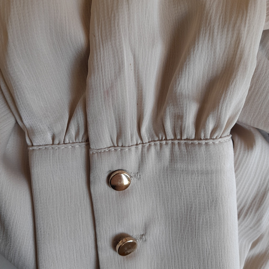 H&M Beige Long-sleeved Round Neck Blouse | Pre Loved |