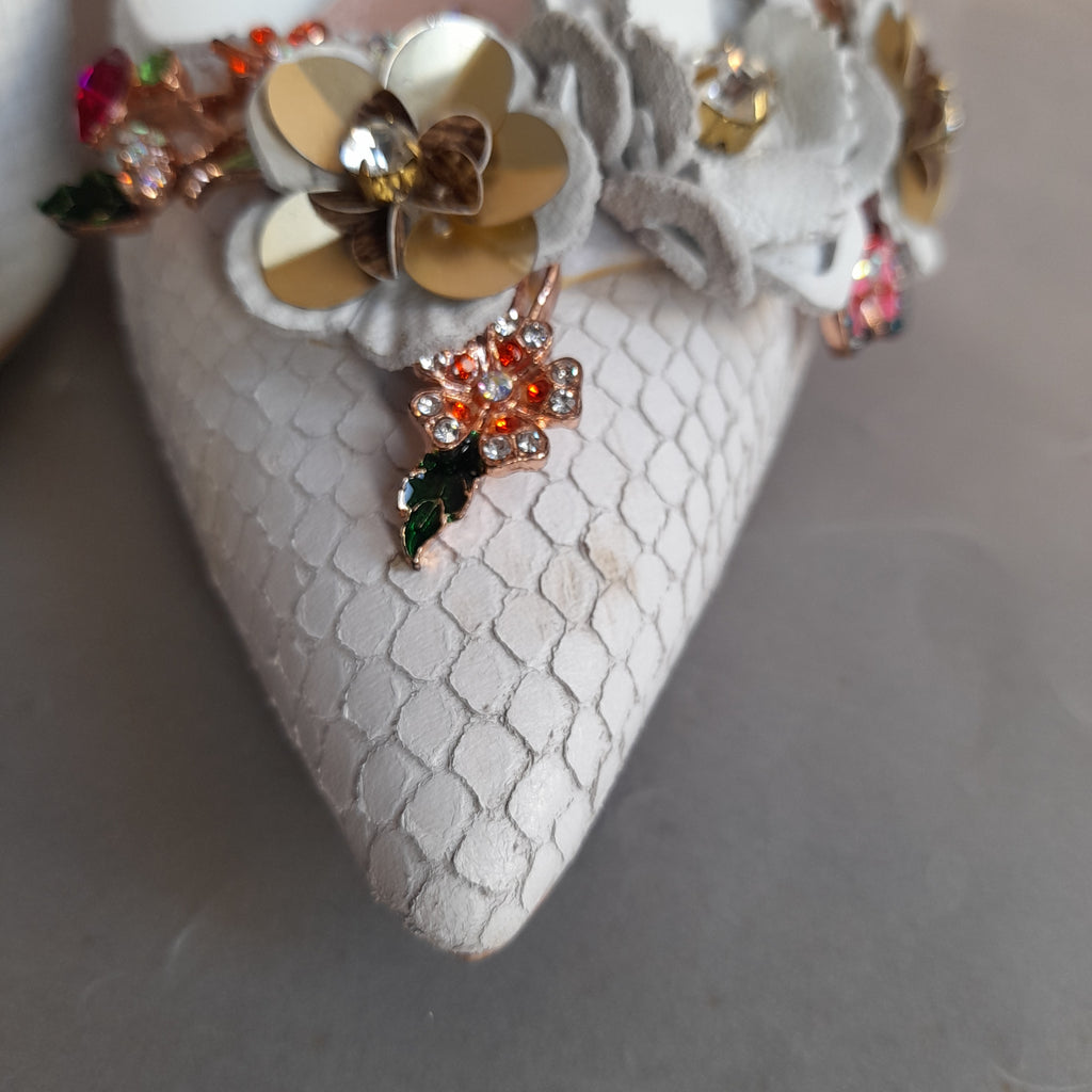 Dune White Snakeskin Textured Rhinestone 'Amerez' Heels | Pre Loved |