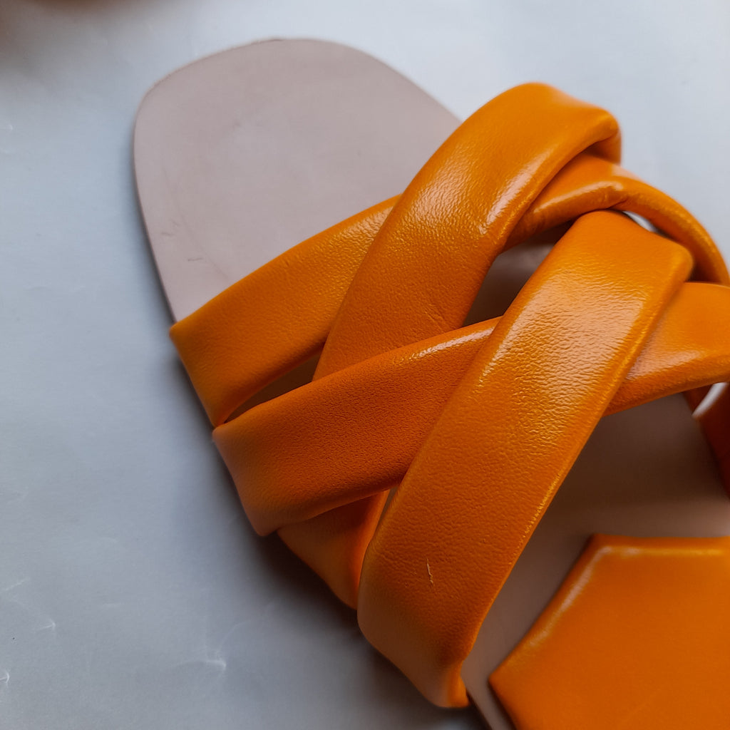 ZARA Bright Orange Strappy Slides | Brand New |