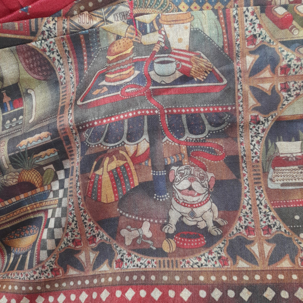 Rheson Red Mughal Printed Jumpsuit Sari | Brand New |