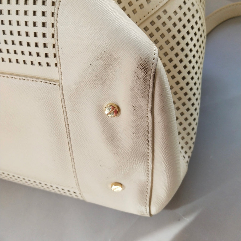 Tory Burch Cream Perforated Leather Robinson Satchel | Pre Loved |