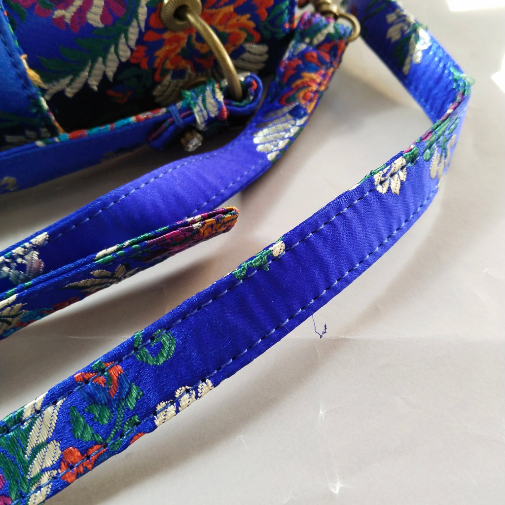 ALDO Royal Blue Embroidered Rhinestone Embellished Large Crossbody Bag | Gently Used |