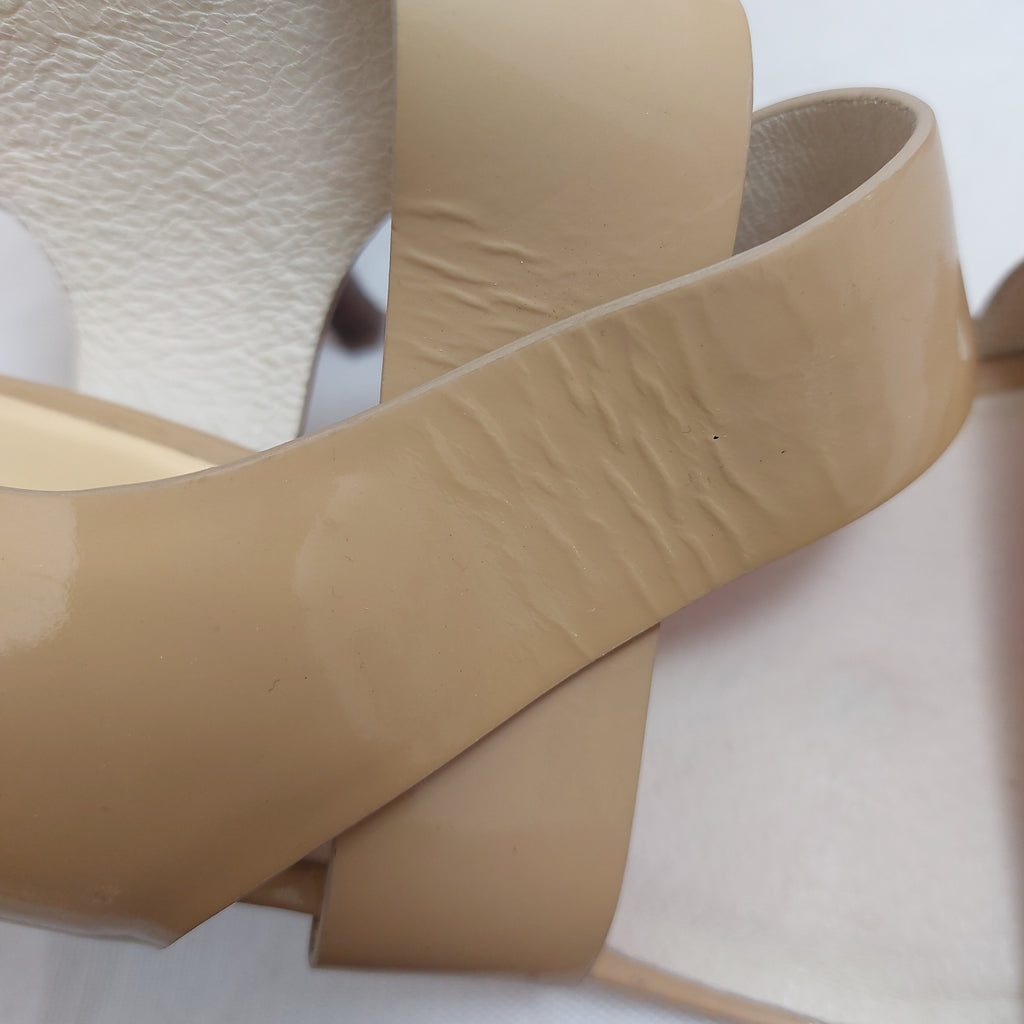 Michael Kors Nude Patent Leather Criss-cross Block Heels | Pre Loved |