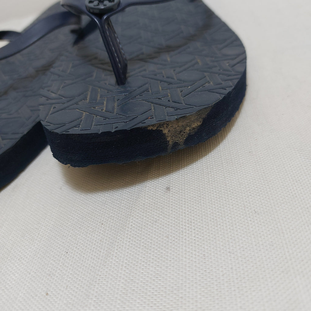 Tory Burch Midnight Blue Caning Rubber Flipflops | Pre Loved |