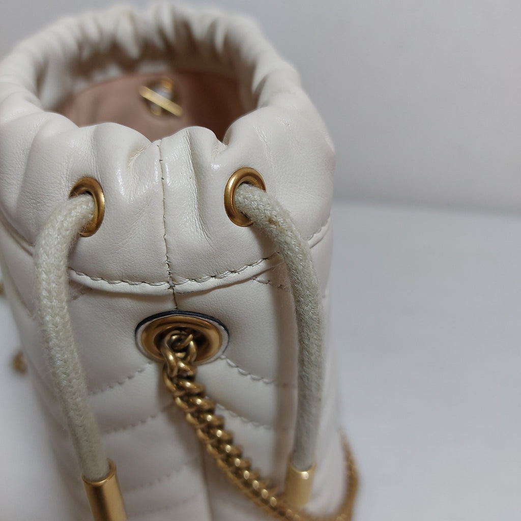 Gucci White Leather GG Marmont Mini Bucket Bag | Gently Used |