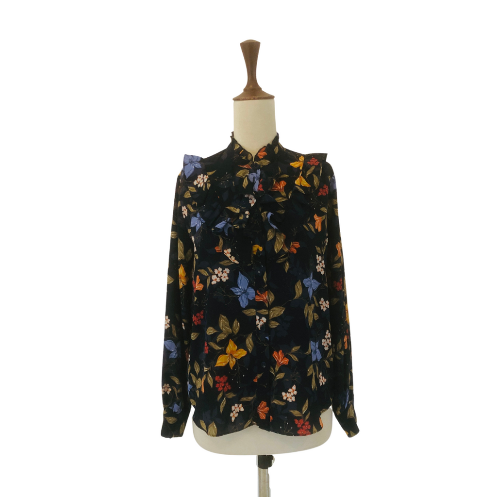 Love My Body Navy Floral Printed Frill Blouse | Gently Used |