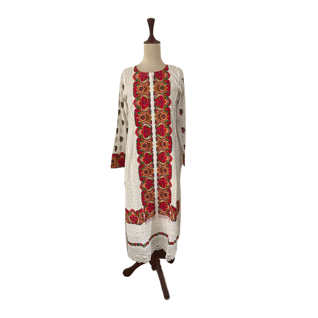 Origins White Multi-color Embroidered Kameez and Dupatta | Brand New |