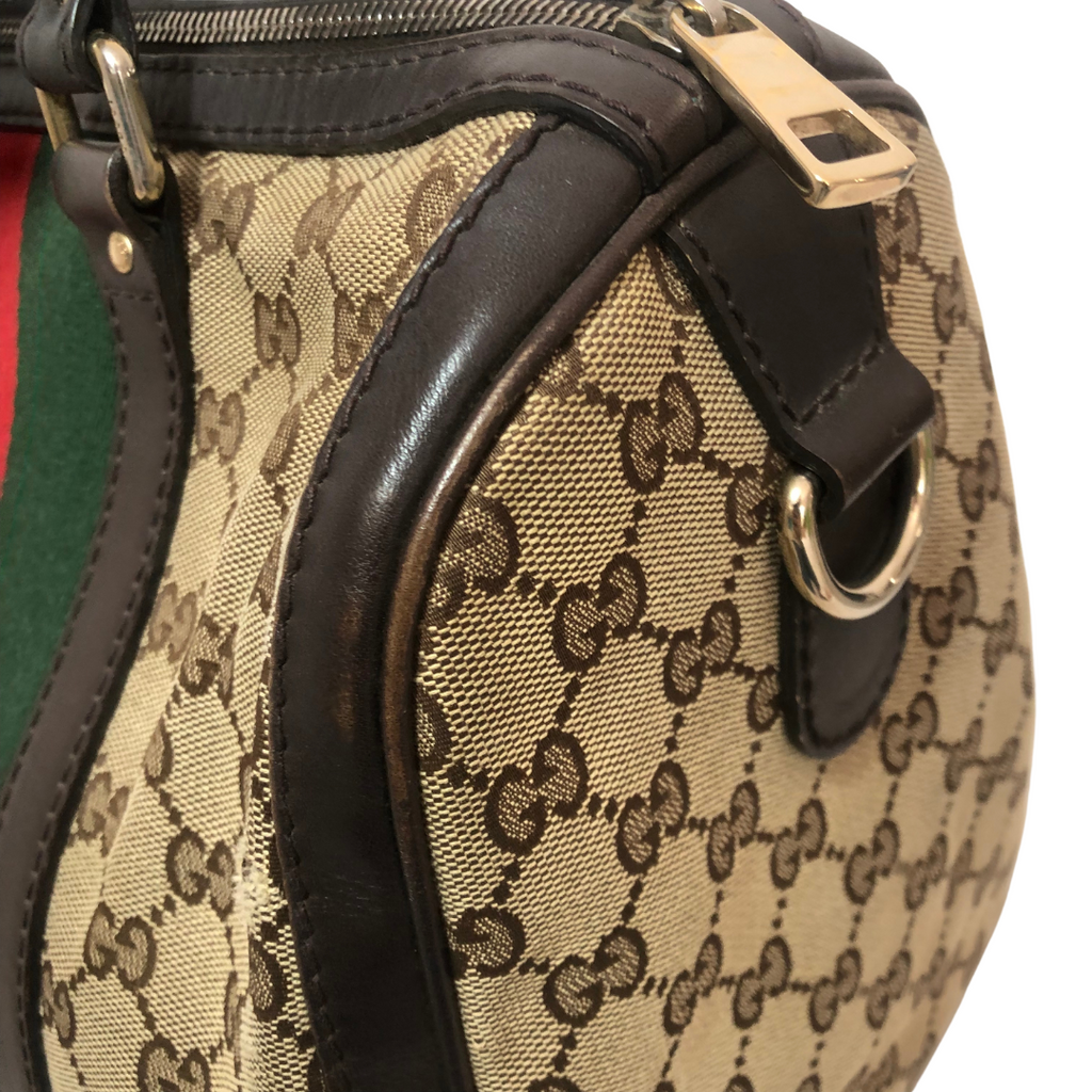 Gucci Brown Monogram and Striped Tote Bag | Pre Loved |